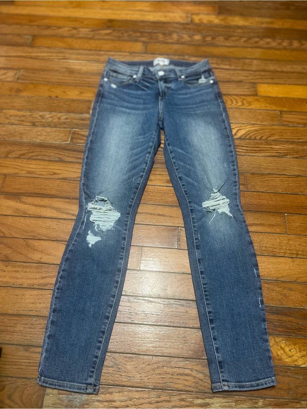 PAIGE Women's Dark-Mid Blue Distressed Skinny Jeans